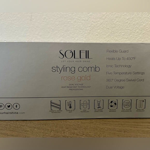 NIB Soleil Rose Gold Styling Comb Heat Brush - Picture 7 of 13